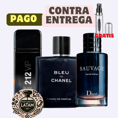 Kit 3 Perfumes Importados - Sauvage Dior | Bleu de Chanel | 212 VIP Black | GRATIS perfumero